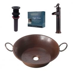 SINKOLOGY Copernicus All-In-One 21 in. Copper Bathroom Vessel Sink with Pfister Ashfield Bronze Faucet and Drain