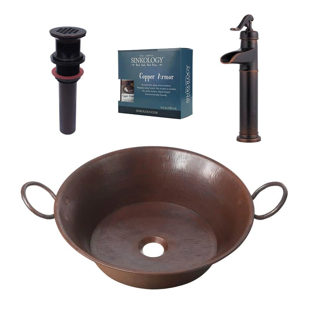 SINKOLOGY Copernicus All-In-One 21 in. Copper Bathroom Vessel Sink with Pfister Ashfield Bronze Faucet and Drain 3 SINKOLOGY Copernicus All-In-One 21 in. Copper Bathroom Vessel Sink with Pfister Ashfield Bronze Faucet and Drain