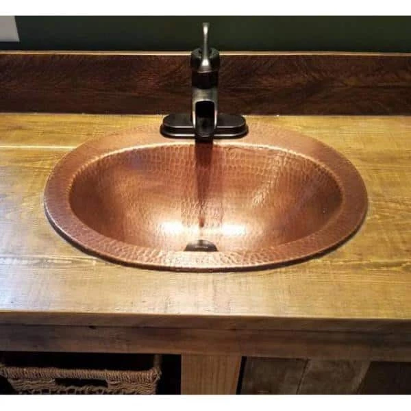 SINKOLOGY Seville 20 in. Drop-In Copper Bath Sink in Aged Copper 4 in. Faucet Holes with Overflow 8 SINKOLOGY Seville 20 in. Drop-In Copper Bath Sink in Aged Copper 4 in. Faucet Holes with Overflow - Image 6