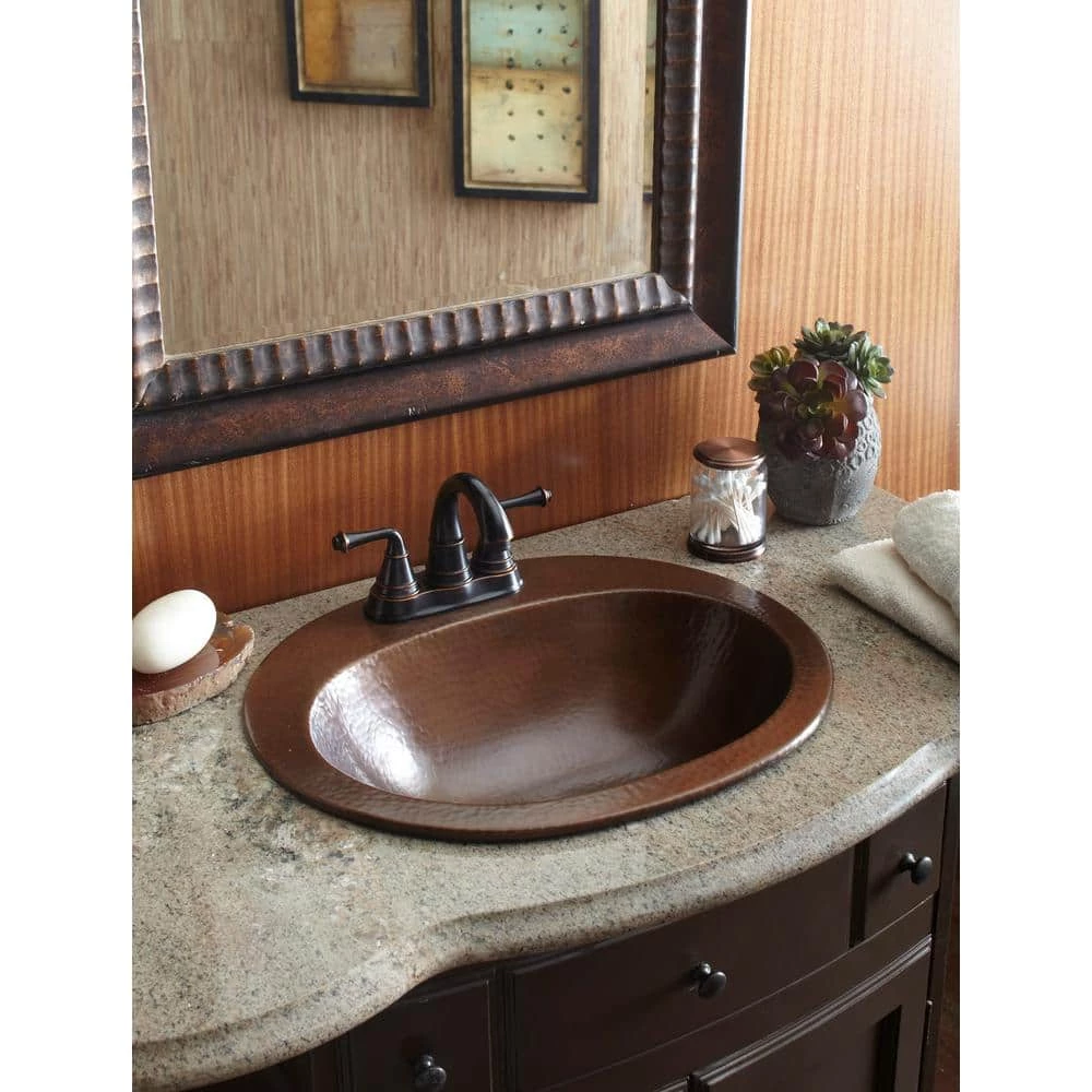 SINKOLOGY Seville 20 in. Drop-In Copper Bath Sink in Aged Copper 4 in. Faucet Holes with Overflow 10 SINKOLOGY Seville 20 in. Drop-In Copper Bath Sink in Aged Copper 4 in. Faucet Holes with Overflow - Image 8
