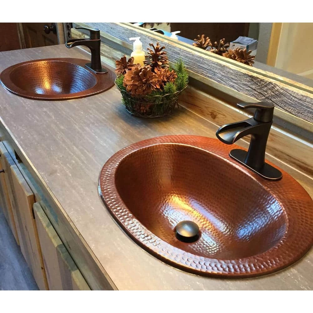 SINKOLOGY Seville 20 in. Drop-In Copper Bath Sink in Aged Copper 4 in. Faucet Holes with Overflow 6 SINKOLOGY Seville 20 in. Drop-In Copper Bath Sink in Aged Copper 4 in. Faucet Holes with Overflow - Image 4