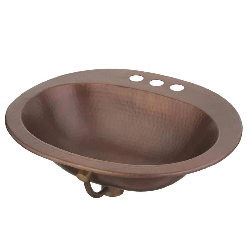 SINKOLOGY Seville 20 in. Drop-In Copper Bath Sink in Aged Copper 4 in. Faucet Holes with Overflow 4 SINKOLOGY Seville 20 in. Drop-In Copper Bath Sink in Aged Copper 4 in. Faucet Holes with Overflow - Image 2