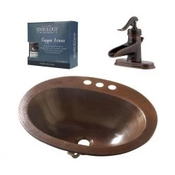 SINKOLOGY Seville All-In-One 20 in. Drop-In Copper Bathroom Sink with Pfister Bronze Ashfield Faucet and Drain in Aged Copper
