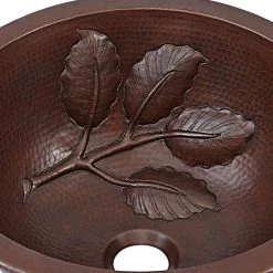 SINKOLOGY Newton 14 in. Undemrount or Drop-In Solid Copper Bathroom Sink with Leaf Design in Aged Copper -Bathroom Sinks Sales aged copper sinkology drop in bathroom sinks brd 1405bc c3 1000