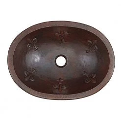 SINKOLOGY Franklin Fleur-De-Lis Custom Made Dual Mount Copper Bathroom Sink with Bowl Design in Aged Copper -Bathroom Sinks Sales aged copper sinkology drop in bathroom sinks sb299 19flr 4f 1000