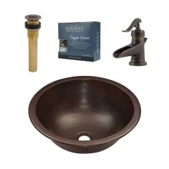 SINKOLOGY Darwin All-In-One 16 in. Undermount or Drop-In Copper Bathroom Sink with Pfister Rustic Bronze Faucet and Drain