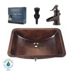 SINKOLOGY Curie All-In-One 21 in. Undermount Copper Bathroom Sink with Pfister Centerset Rustic Bronze Faucet and Drain