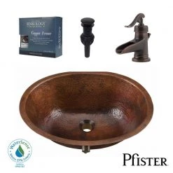 SINKOLOGY Freud Undermount 19 in. All-In-One Bathroom Sink with Pfister Centerset Bronze Faucet and Drain -Bathroom Sinks Sales aged copper sinkology undermount bathroom sinks sb207 19ag f042 c3 1000