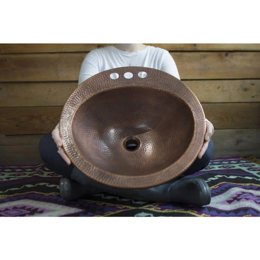 SINKOLOGY Bell Drop-In Handmade Copper Bathroom Sink with 4 in. Faucet Holes and Overflow in Antique Copper 8 SINKOLOGY Bell Drop-In Handmade Copper Bathroom Sink with 4 in. Faucet Holes and Overflow in Antique Copper - Image 6