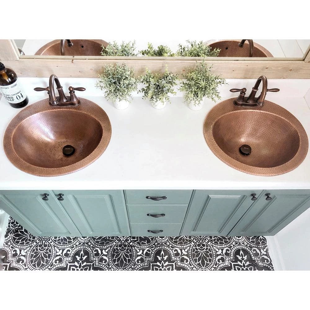 SINKOLOGY Bell Drop-In Handmade Copper Bathroom Sink with 4 in. Faucet Holes and Overflow in Antique Copper 4 SINKOLOGY Bell Drop-In Handmade Copper Bathroom Sink with 4 in. Faucet Holes and Overflow in Antique Copper - Image 2