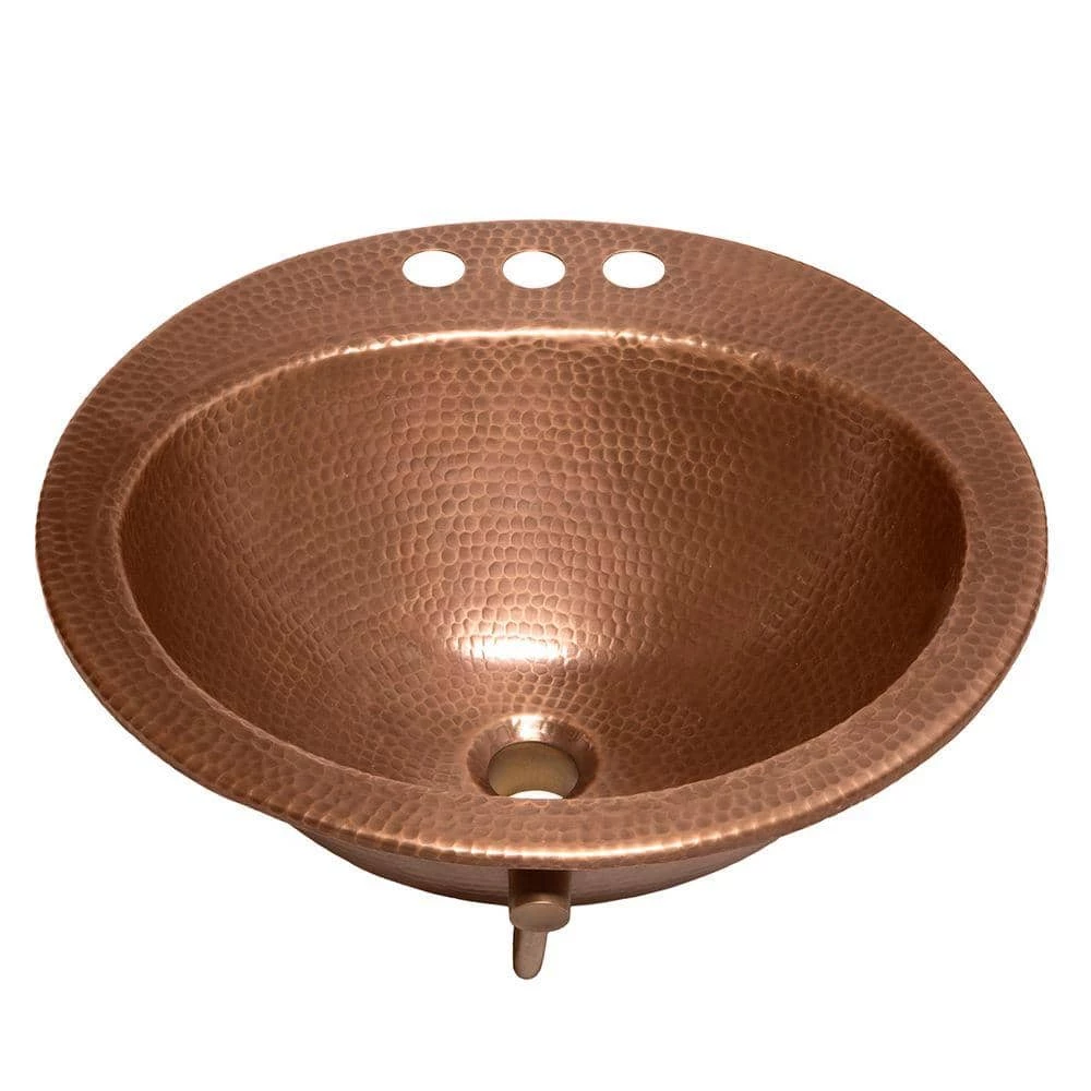 SINKOLOGY Bell Drop-In Handmade Copper Bathroom Sink with 4 in. Faucet Holes and Overflow in Antique Copper 3 SINKOLOGY Bell Drop-In Handmade Copper Bathroom Sink with 4 in. Faucet Holes and Overflow in Antique Copper