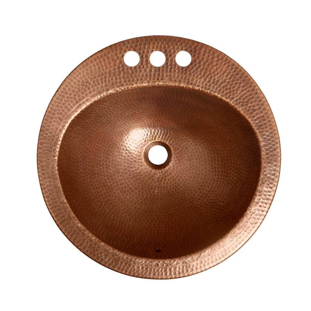 SINKOLOGY Bell Drop-In Handmade Copper Bathroom Sink with 4 in. Faucet Holes and Overflow in Antique Copper 5 SINKOLOGY Bell Drop-In Handmade Copper Bathroom Sink with 4 in. Faucet Holes and Overflow in Antique Copper - Image 3