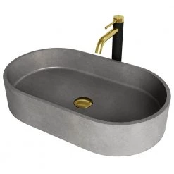 VIGO Concreto Stone 24 in. Concrete Oval Vessel Bathroom Sink in Gray with Lexington Faucet and Pop-Up Drain in Matte Gold