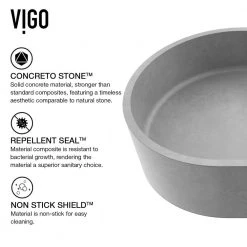 VIGO Concreto Stone 24 in. Concrete Oval Vessel Bathroom Sink in Gray with Lexington Faucet and Pop-Up Drain in Matte Gold -Bathroom Sinks Sales ash vigo vessel sinks vgt2027 c3 1000