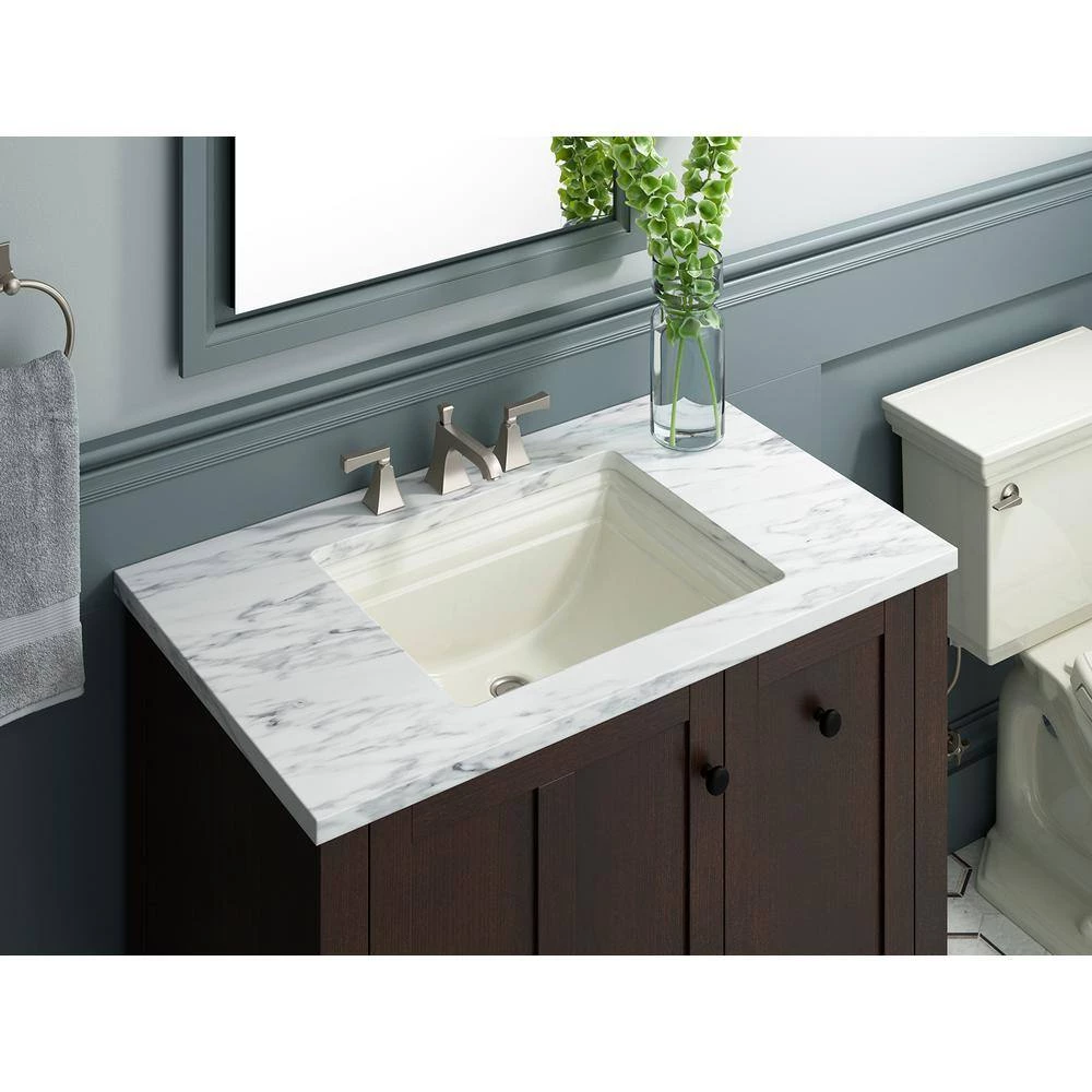 KOHLER Memoirs Vitreous China Undermount Bathroom Sink in Biscuit with Overflow Drain 8 KOHLER Memoirs Vitreous China Undermount Bathroom Sink in Biscuit with Overflow Drain - Image 6