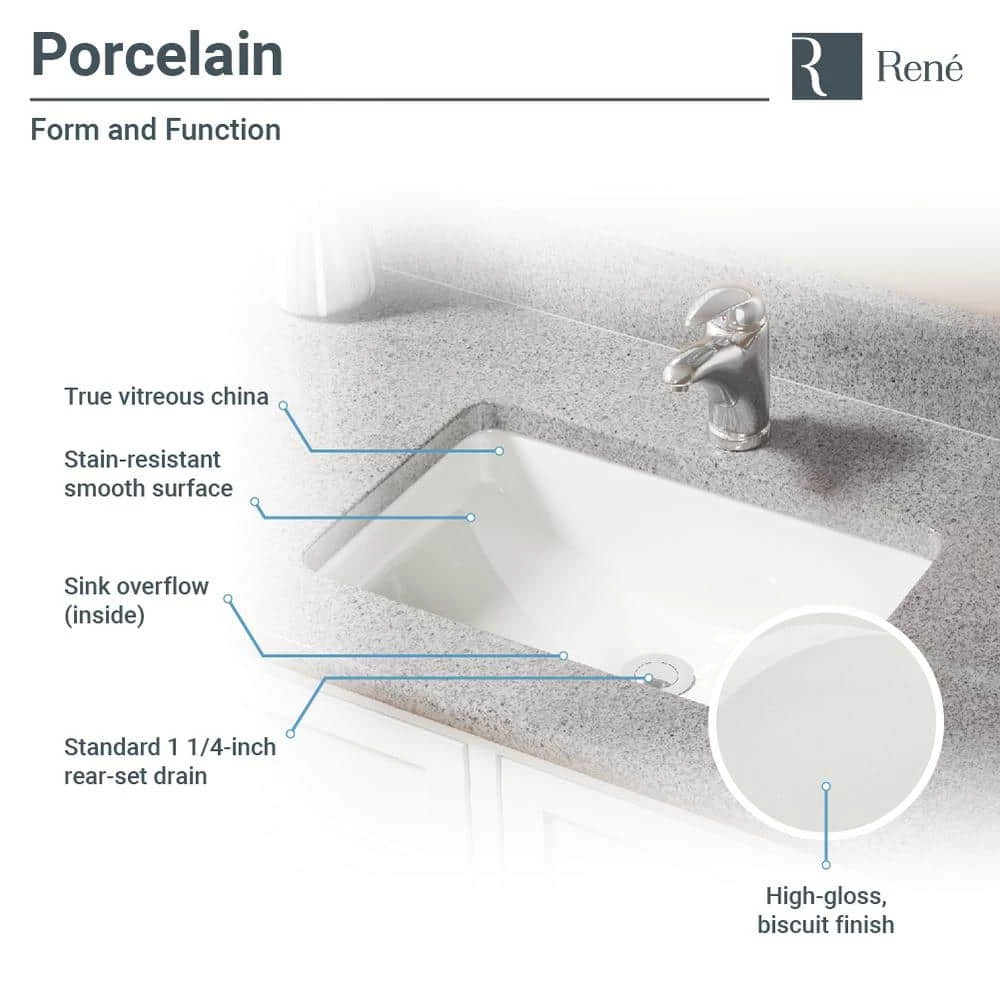 Rene Undermount Porcelain Bathroom Sink in Biscuit with Pop-Up Drain in Chrome 6 Rene Undermount Porcelain Bathroom Sink in Biscuit with Pop-Up Drain in Chrome - Image 4