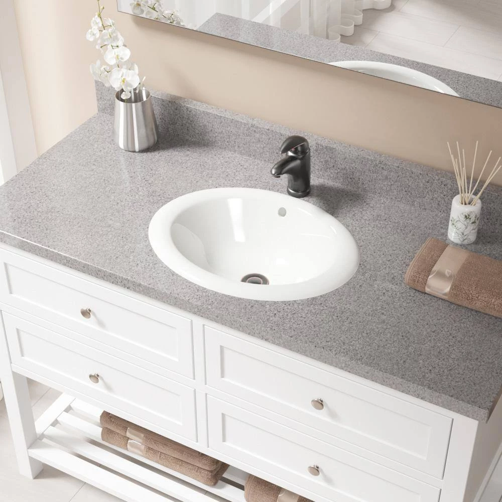 MR Direct Overmount Porcelain Bathroom Sink in Bisque with Pop-Up Drain in Antique Bronze 4 MR Direct Overmount Porcelain Bathroom Sink in Bisque with Pop-Up Drain in Antique Bronze - Image 2