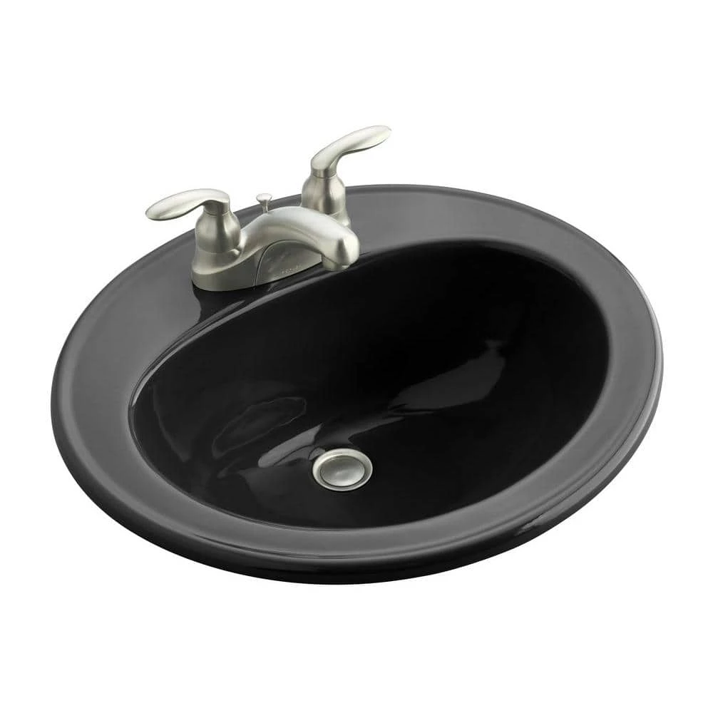 KOHLER Pennington Drop-In Vitreous China Bathroom Sink in Black Black with Overflow Drain 3 KOHLER Pennington Drop-In Vitreous China Bathroom Sink in Black Black with Overflow Drain