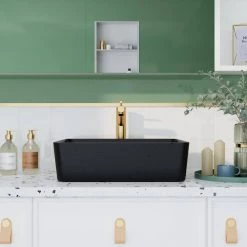 DEERVALLEY Classic Black Ceramic Rectangular Vessel Sink -Bathroom Sinks Sales black deervalley vessel sinks dv 2v031 4f 1000