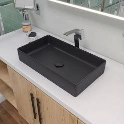 ALFI BRAND 24 in. Above Mount Porcelain Rectangular Vessel Sink in Black Matte 17 ALFI BRAND 24 in. Above Mount Porcelain Rectangular Vessel Sink in Black Matte -Bathroom Sinks Sales black matte alfi brand vessel sinks abc902 bm 31 1000