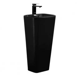FINE FIXTURES Plainfield 18 in. W x 14.12 in. L Modern Black Matte Ceramic Round Pedestal Sink and Basin Combo