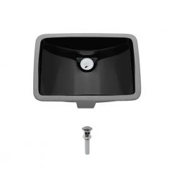 MR Direct Undermount Porcelain Bathroom Sink in Black with Pop-Up Drain in Chrome