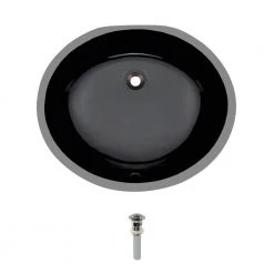 MR Direct Undermount Porcelain Bathroom Sink in Black with Pop-Up Drain in Brushed Nickel