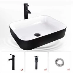 Puluomis Black Ceramic Rectangular Vessel Sink with Black Faucet -Bathroom Sinks Sales black puluomis vessel sinks us hw1124 4f 1000