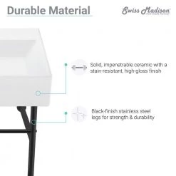 Swiss Madison Carre 36 in. Ceramic Console Sink White Basin Black Legs 27 Swiss Madison Carre 36 in. Ceramic Console Sink White Basin Black Legs -Bathroom Sinks Sales black swiss madison console sinks sm cs733 31 1000