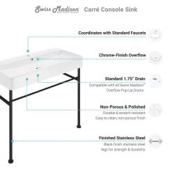 Swiss Madison Carre 36 in. Ceramic Console Sink White Basin Black Legs 21 Swiss Madison Carre 36 in. Ceramic Console Sink White Basin Black Legs -Bathroom Sinks Sales black swiss madison console sinks sm cs733 77 1000