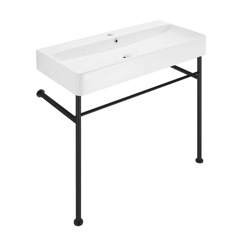 Swiss Madison Carre 36 in. Ceramic Console Sink White Basin Black Legs 4 Swiss Madison Carre 36 in. Ceramic Console Sink White Basin Black Legs - Image 2
