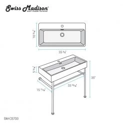 Swiss Madison Carre 36 in. Ceramic Console Sink White Basin Black Legs 26 Swiss Madison Carre 36 in. Ceramic Console Sink White Basin Black Legs -Bathroom Sinks Sales black swiss madison console sinks sm cs733 fa 1000