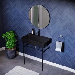 Swiss Madison Claire 30 in. Ceramic Console Sink in Matte Black Basin Black Legs -Bathroom Sinks Sales black swiss madison console sinks sm cs782 66 1000