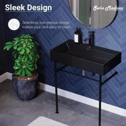 Swiss Madison Claire 30 in. Ceramic Console Sink in Matte Black Basin Black Legs -Bathroom Sinks Sales black swiss madison console sinks sm cs782 76 1000