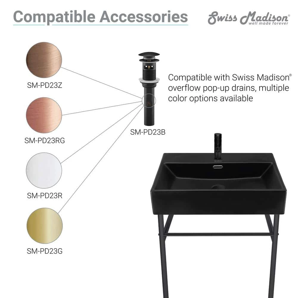 Swiss Madison Carre 36 in. Ceramic Console Sink in Matte Black Basin Black Legs 12 Swiss Madison Carre 36 in. Ceramic Console Sink in Matte Black Basin Black Legs - Image 10