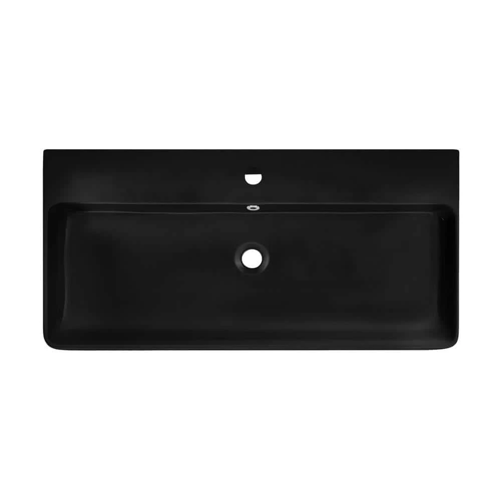 Swiss Madison Carre 36 in. Ceramic Console Sink in Matte Black Basin Black Legs 5 Swiss Madison Carre 36 in. Ceramic Console Sink in Matte Black Basin Black Legs - Image 3