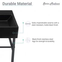 Swiss Madison Carre 36 in. Ceramic Console Sink in Matte Black Basin Black Legs 24 Swiss Madison Carre 36 in. Ceramic Console Sink in Matte Black Basin Black Legs -Bathroom Sinks Sales black swiss madison console sinks sm cs783 4f 1000