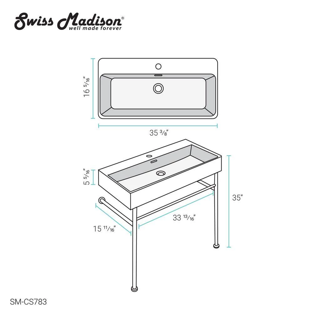 Swiss Madison Carre 36 in. Ceramic Console Sink in Matte Black Basin Black Legs 15 Swiss Madison Carre 36 in. Ceramic Console Sink in Matte Black Basin Black Legs - Image 13