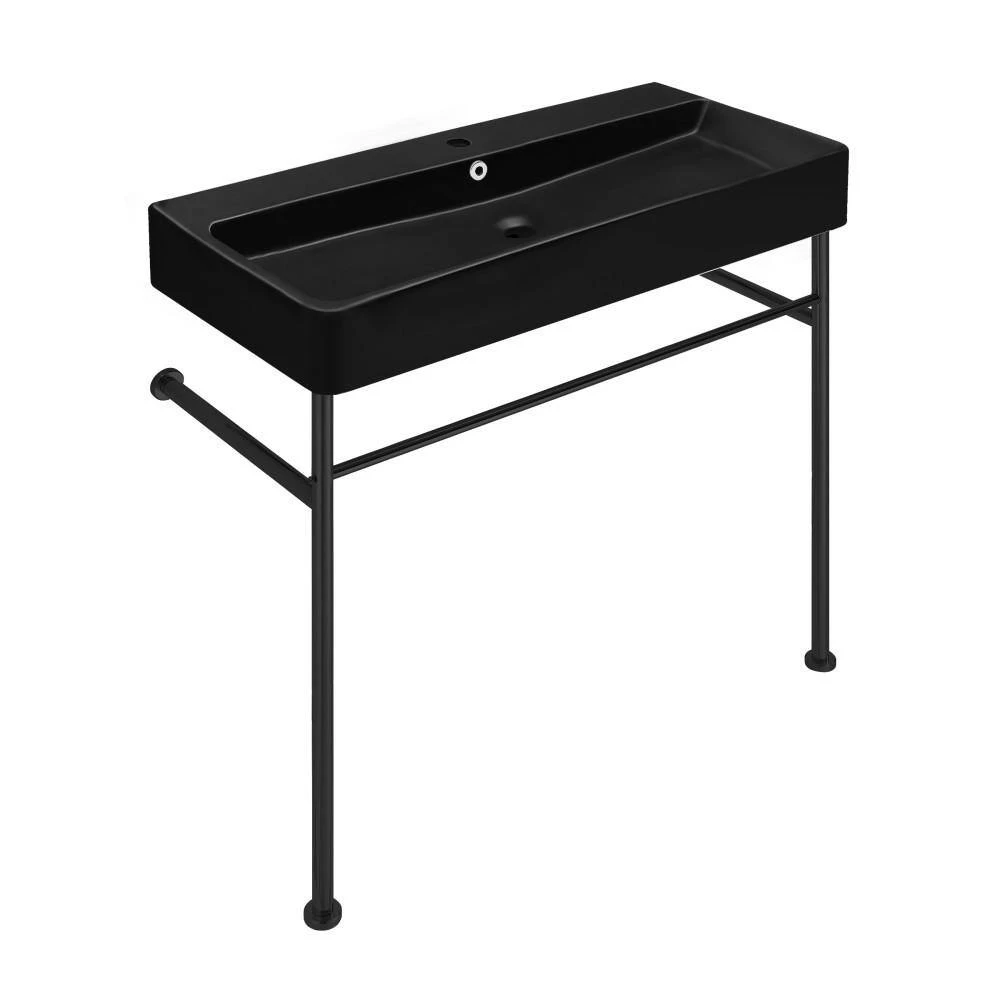 Swiss Madison Carre 36 in. Ceramic Console Sink in Matte Black Basin Black Legs 4 Swiss Madison Carre 36 in. Ceramic Console Sink in Matte Black Basin Black Legs - Image 2