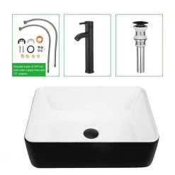 TOOLKISS 18.9 in. Ceramic Rectangular Vessel Sink in Black with Faucet -Bathroom Sinks Sales black toolkiss vessel sinks kd lw20 006 44 1000