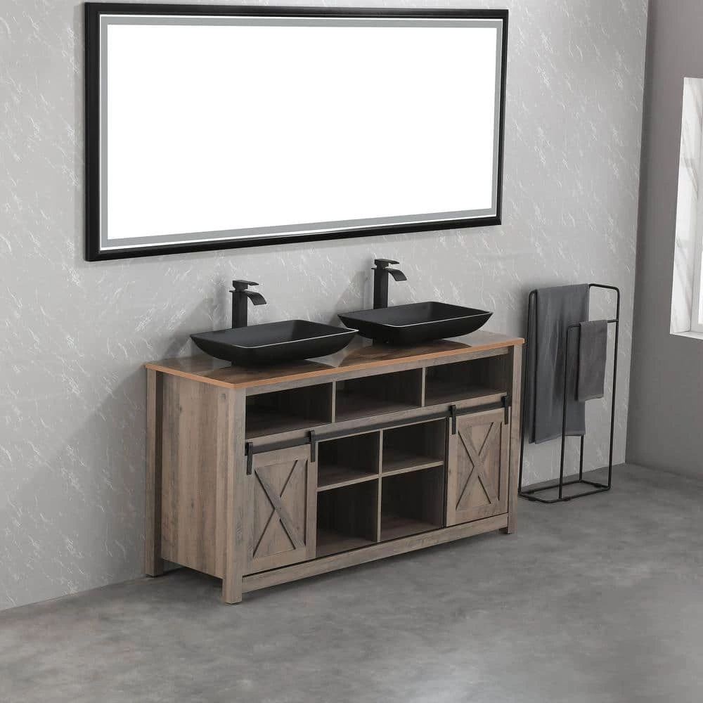 Tunuo Glass Rectangular Vessel Bathroom Sink in Black Set with Black Faucet and Pop-Up Drain in Black 11 Tunuo Glass Rectangular Vessel Bathroom Sink in Black Set with Black Faucet and Pop-Up Drain in Black - Image 9