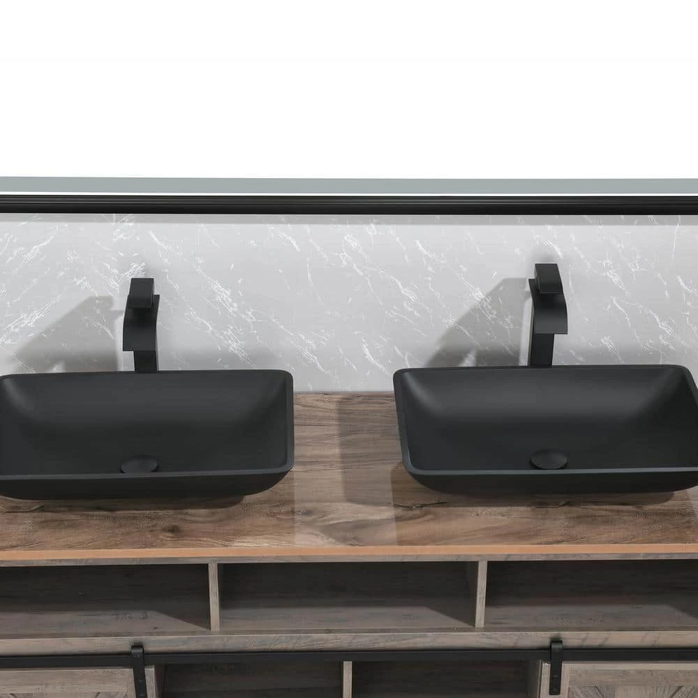 Tunuo Glass Rectangular Vessel Bathroom Sink in Black Set with Black Faucet and Pop-Up Drain in Black 8 Tunuo Glass Rectangular Vessel Bathroom Sink in Black Set with Black Faucet and Pop-Up Drain in Black - Image 6