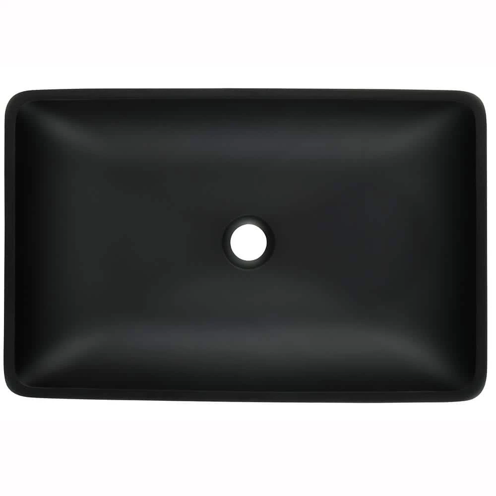 Tunuo Glass Rectangular Vessel Bathroom Sink in Black Set with Black Faucet and Pop-Up Drain in Black 6 Tunuo Glass Rectangular Vessel Bathroom Sink in Black Set with Black Faucet and Pop-Up Drain in Black - Image 4