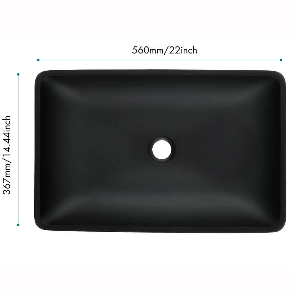Tunuo Glass Rectangular Vessel Bathroom Sink in Black Set with Black Faucet and Pop-Up Drain in Black 9 Tunuo Glass Rectangular Vessel Bathroom Sink in Black Set with Black Faucet and Pop-Up Drain in Black - Image 7