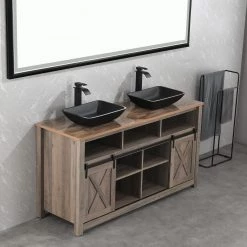 Tunuo Black Glass Rectangular Bathroom Vessel Sink with Black Faucet and Pop-Up Drain in Black -Bathroom Sinks Sales black vessel sinks sf mb02 31 1000