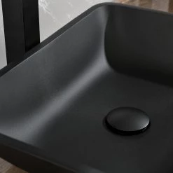 Tunuo Black Glass Rectangular Bathroom Vessel Sink with Black Faucet and Pop-Up Drain in Black -Bathroom Sinks Sales black vessel sinks sf mb02 44 1000