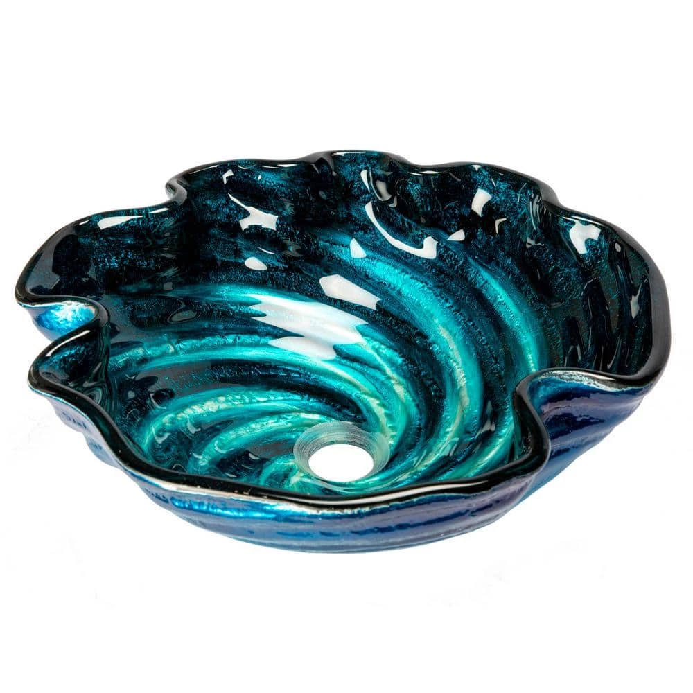 Eden Bath Caribbean Wave Glass Vessel Sink in Blue 4 Eden Bath Caribbean Wave Glass Vessel Sink in Blue - Image 2