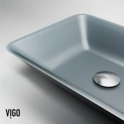 VIGO Matte Shell Sottile Glass Rectangular Vessel Bathroom Sink in Blue -Bathroom Sinks Sales blue vigo vessel sinks vg07116 1d 1000