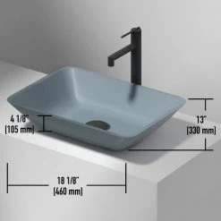 VIGO Matte Shell Sottile Glass Rectangular Vessel Bathroom Sink in Blue -Bathroom Sinks Sales blue vigo vessel sinks vg07116 44 1000