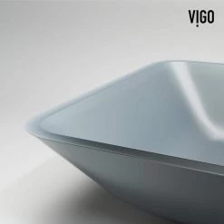 VIGO Matte Shell Sottile Glass Rectangular Vessel Bathroom Sink in Blue -Bathroom Sinks Sales blue vigo vessel sinks vg07116 76 1000